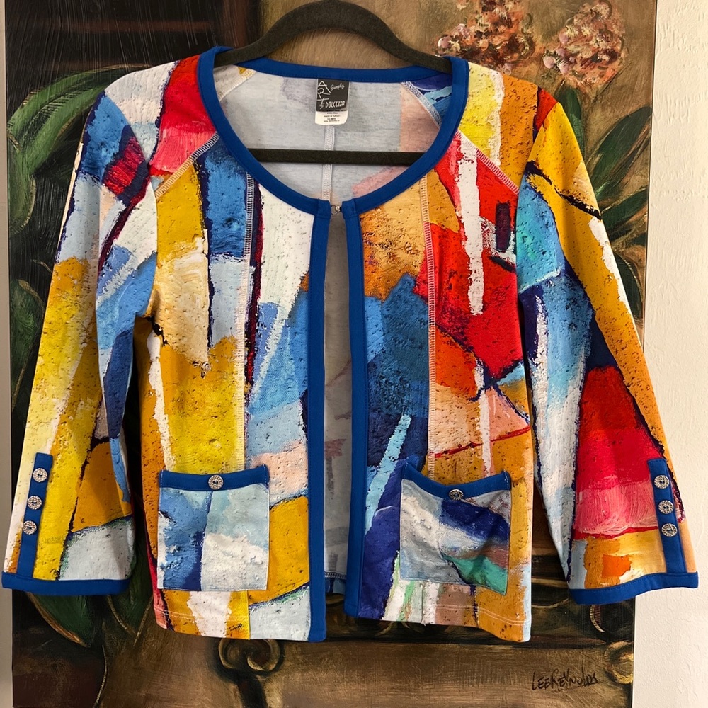 Simply Art by Dolcezza Jacket Top open cardigan abstract paint pockets buttons